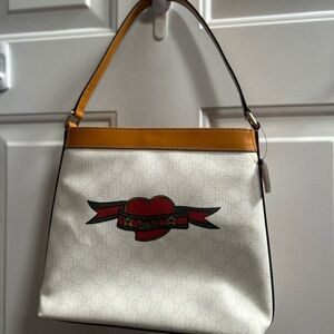 Gucci Meir Tattoo Heart Guccissima Coated Canvas Shoulder Bag- limited edition